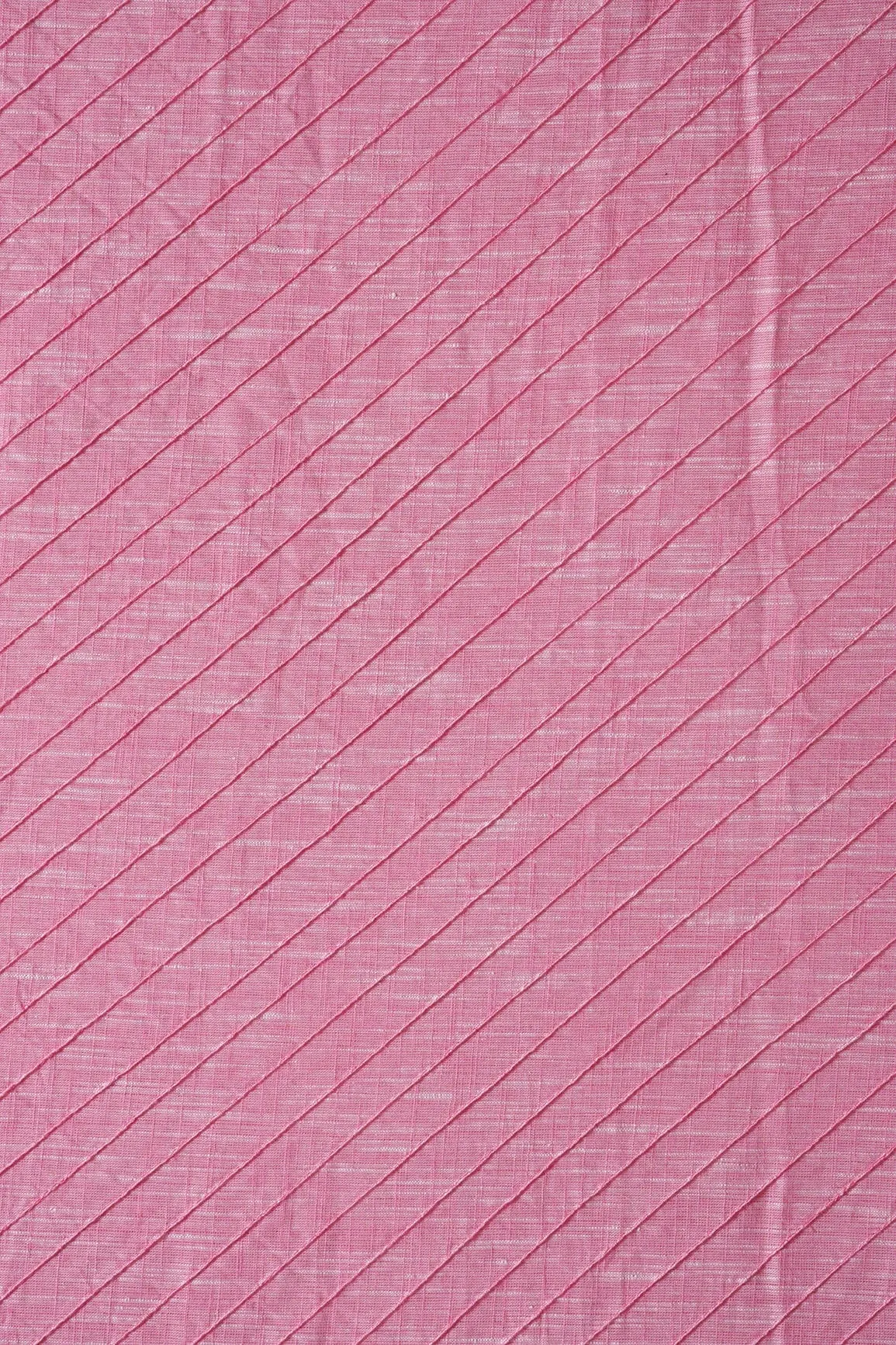 Pink Stripes Pintucks Plain Cotton Fabric