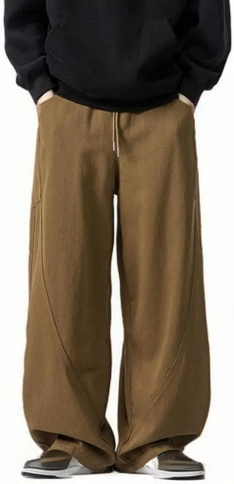 Plus Size Pants for Men Casual Solid Color Loose Wide Leg Pant with Pockets 2025 High Elastic Waist Baggy Trousers