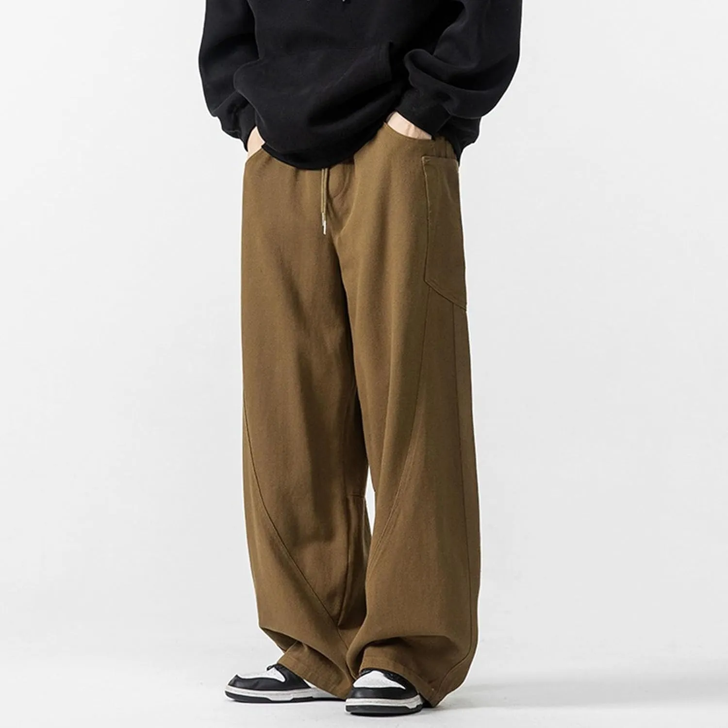 Plus Size Pants for Men Casual Solid Color Loose Wide Leg Pant with Pockets 2025 High Elastic Waist Baggy Trousers