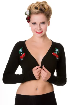 Rockabilly Pinup Cherry Love Black Knit Bolero Shrug Sweater Cardigan