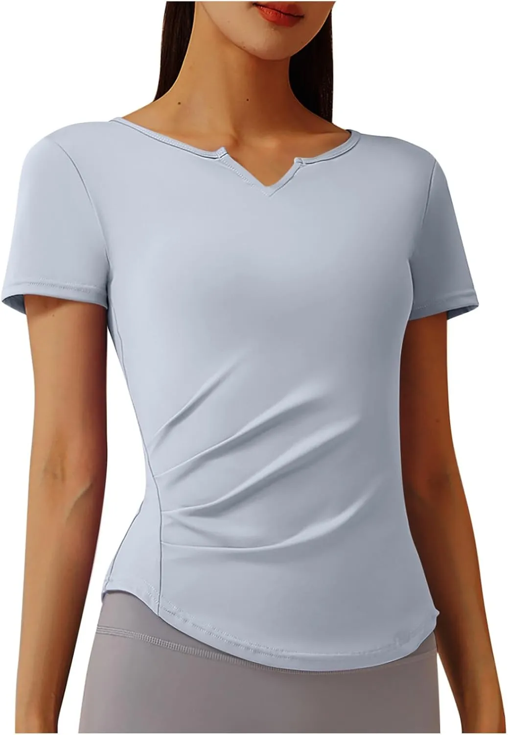 Soft Workout Tops for Women Short Sleeve Sun Shirt V Notch Slim Fitted Athletic Yoga Shirts Quick Dry Gym Running Top