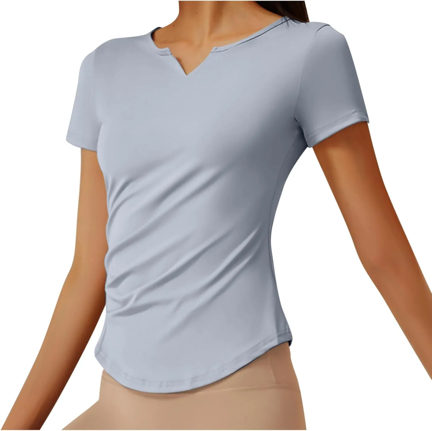Soft Workout Tops for Women Short Sleeve Sun Shirt V Notch Slim Fitted Athletic Yoga Shirts Quick Dry Gym Running Top