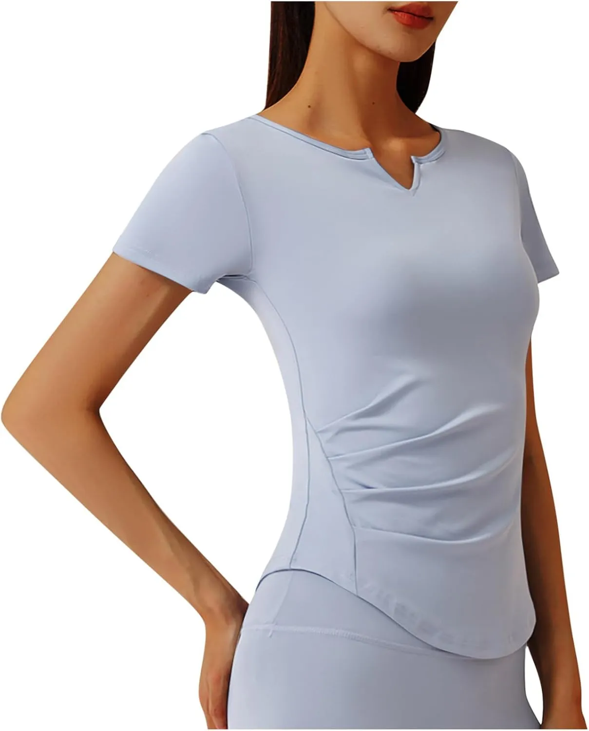 Soft Workout Tops for Women Short Sleeve Sun Shirt V Notch Slim Fitted Athletic Yoga Shirts Quick Dry Gym Running Top