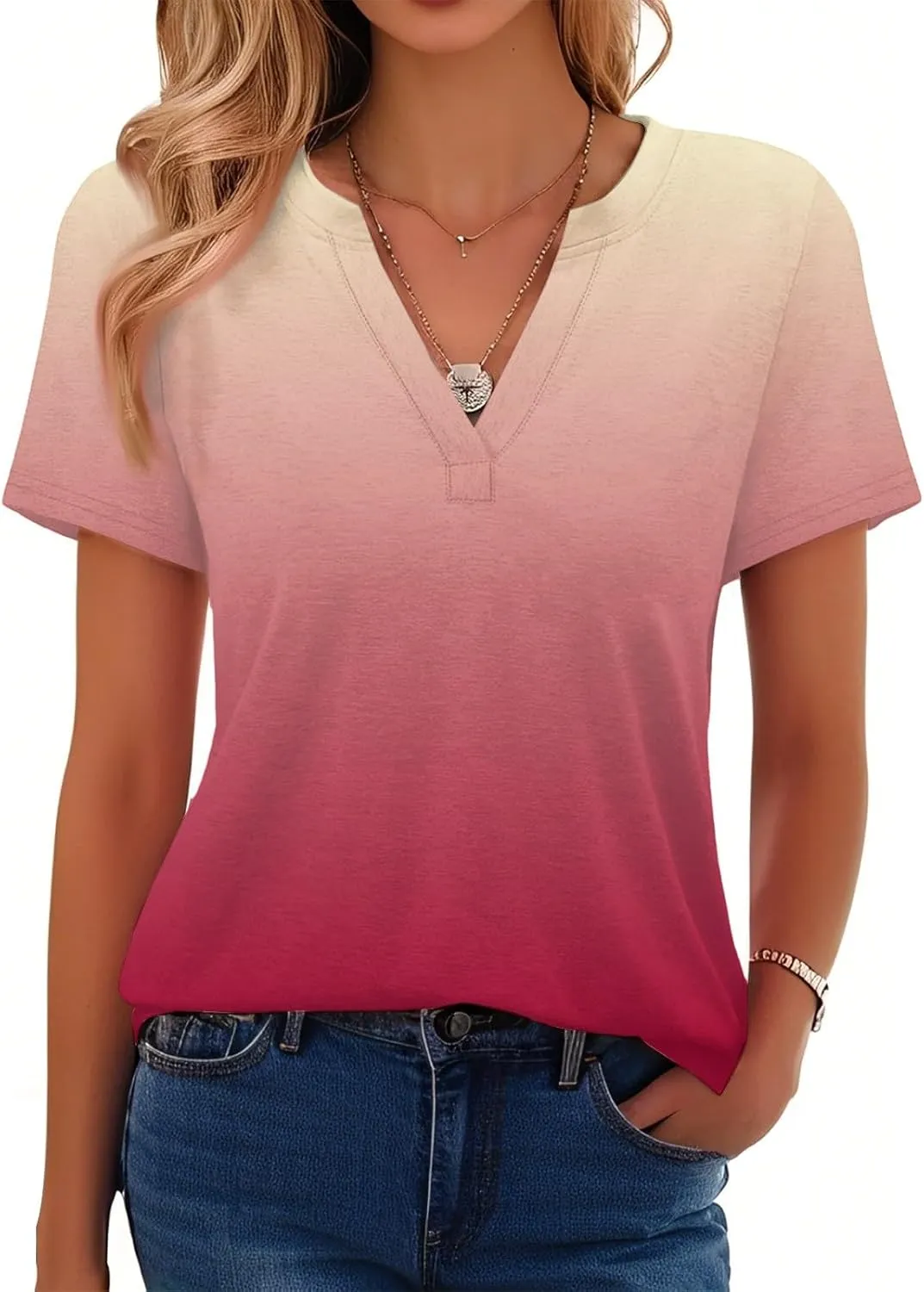 T Shirts Short Sleeve V Neck Tees Womens Fashion Tops 2025 Trendy Business Casual Summer Fashion Clothing Tops