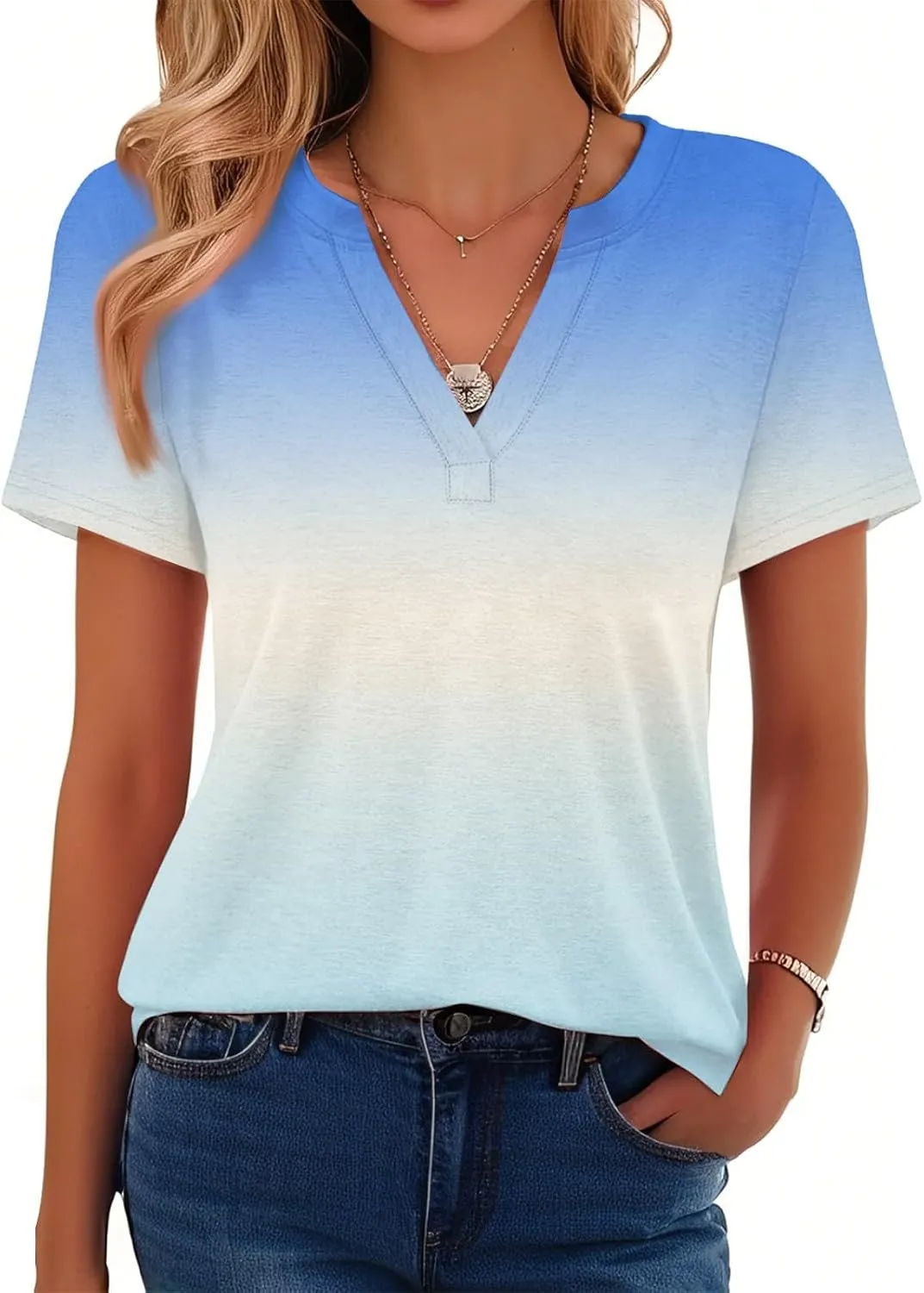 T Shirts Short Sleeve V Neck Tees Womens Fashion Tops 2025 Trendy Business Casual Summer Fashion Clothing Tops