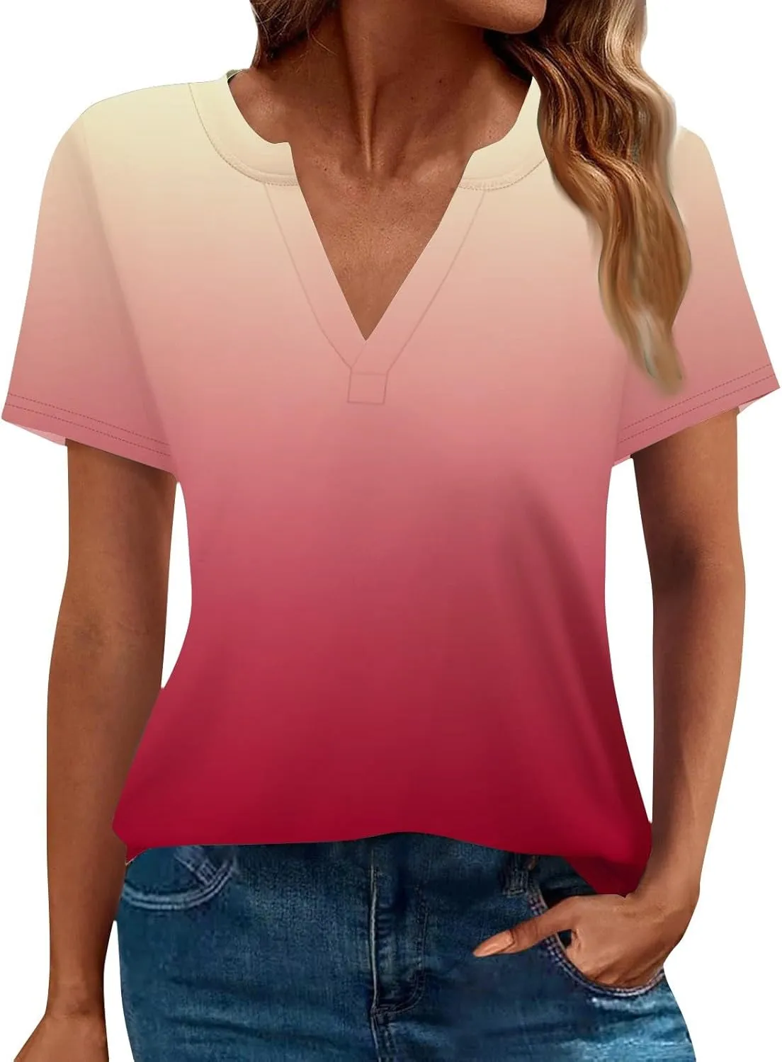 T Shirts Short Sleeve V Neck Tees Womens Fashion Tops 2025 Trendy Business Casual Summer Fashion Clothing Tops