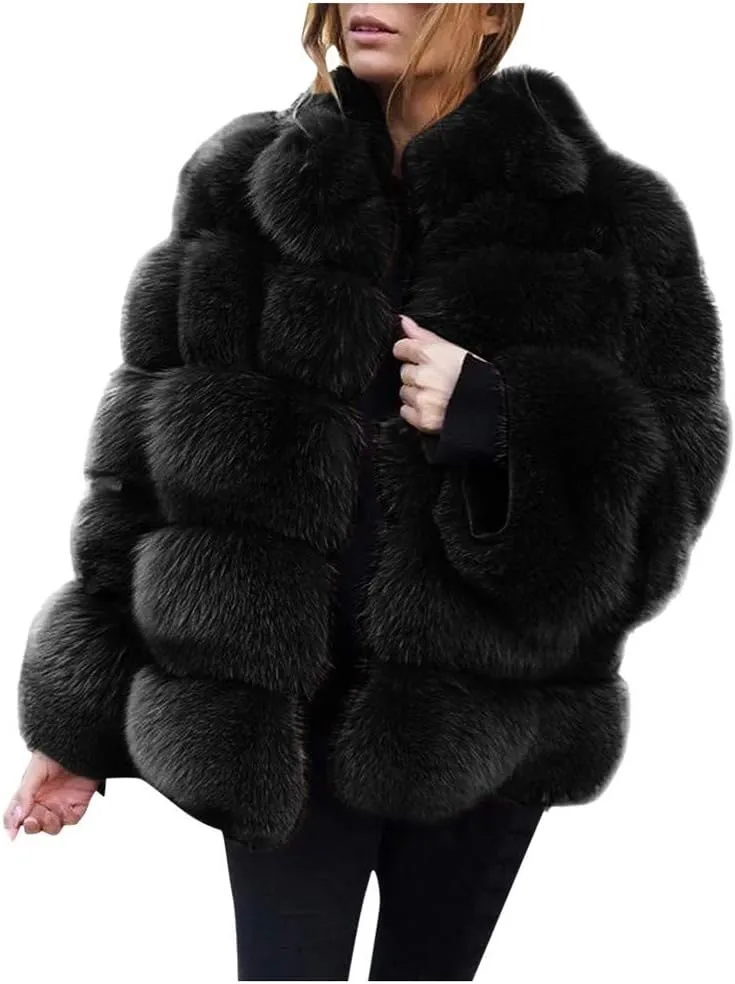 Winter Coats for Women 2024 Trendy Fleece Jacket Faux Fuzzy Warm Outwear Plus Size Soft Cozy Long Sleeve Padded Coat