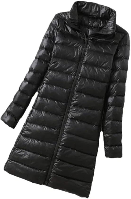 Winter Womens Down Jackets Long Ultra Light Thin Casual Puffer Coat Slim Remove Hooded Parka