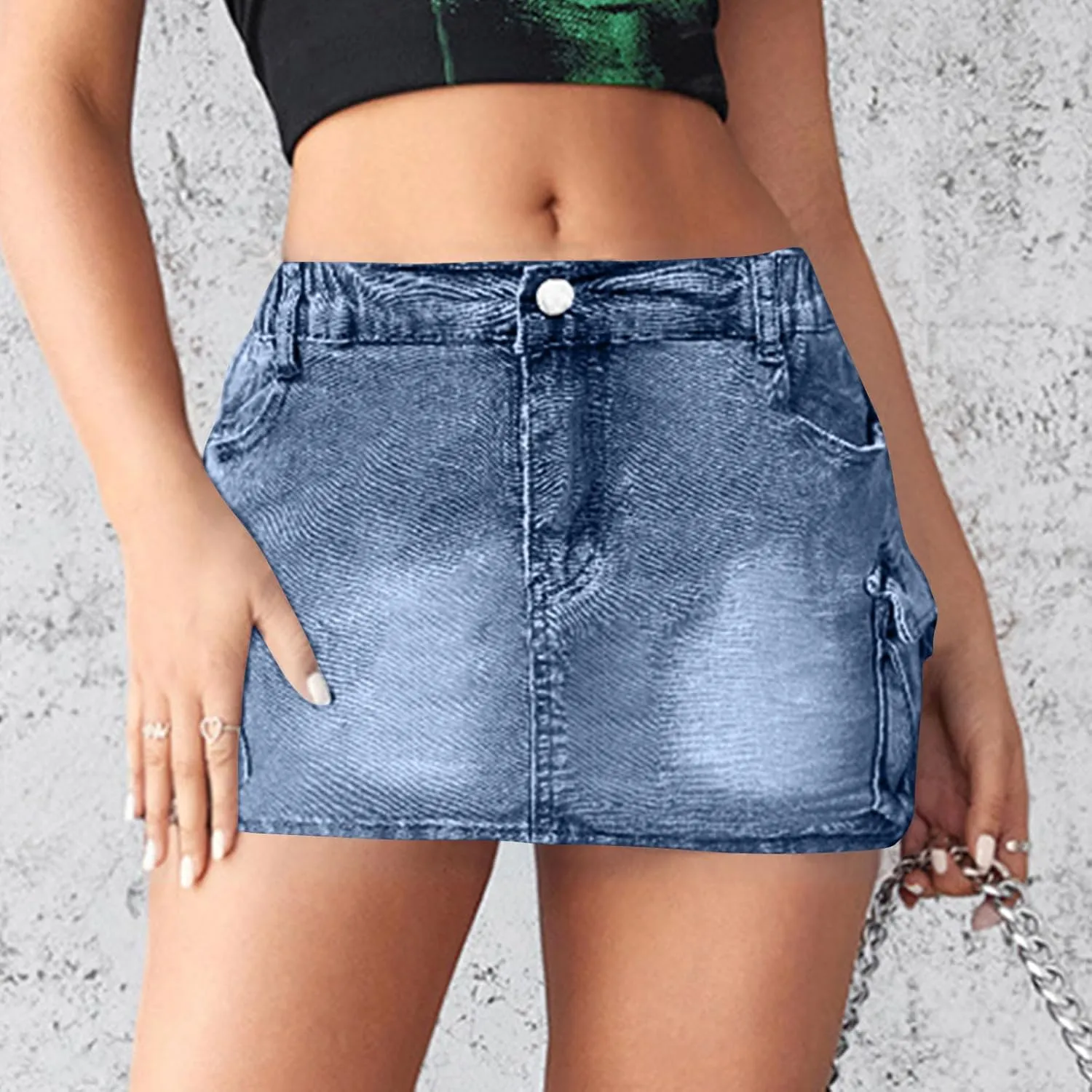 Women Mini Denim Skirt Mid Waist Mini Dress Jean Skirts Stretch Casual Slim Fit Summer Skorts with Pockets