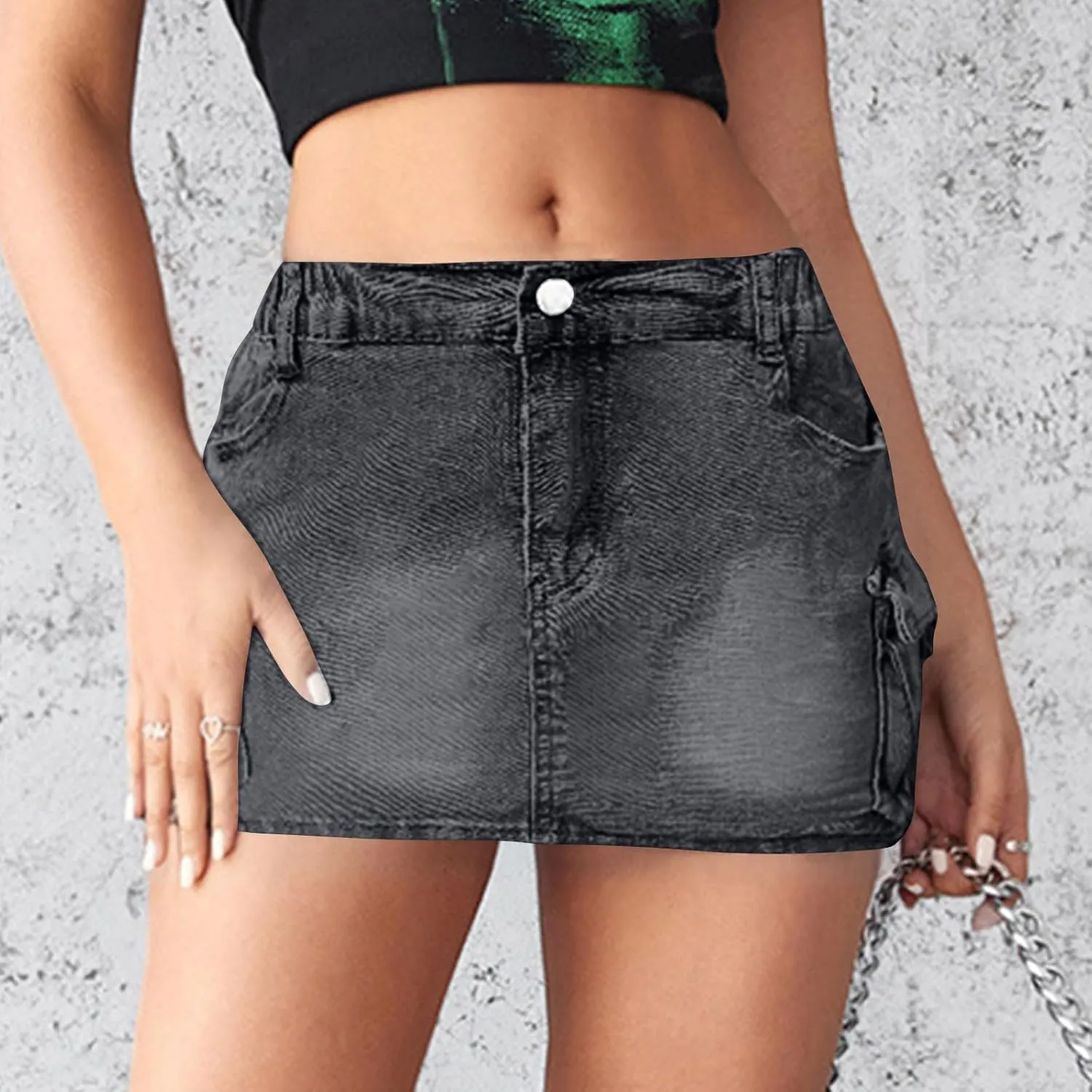 Women Mini Denim Skirt Mid Waist Mini Dress Jean Skirts Stretch Casual Slim Fit Summer Skorts with Pockets