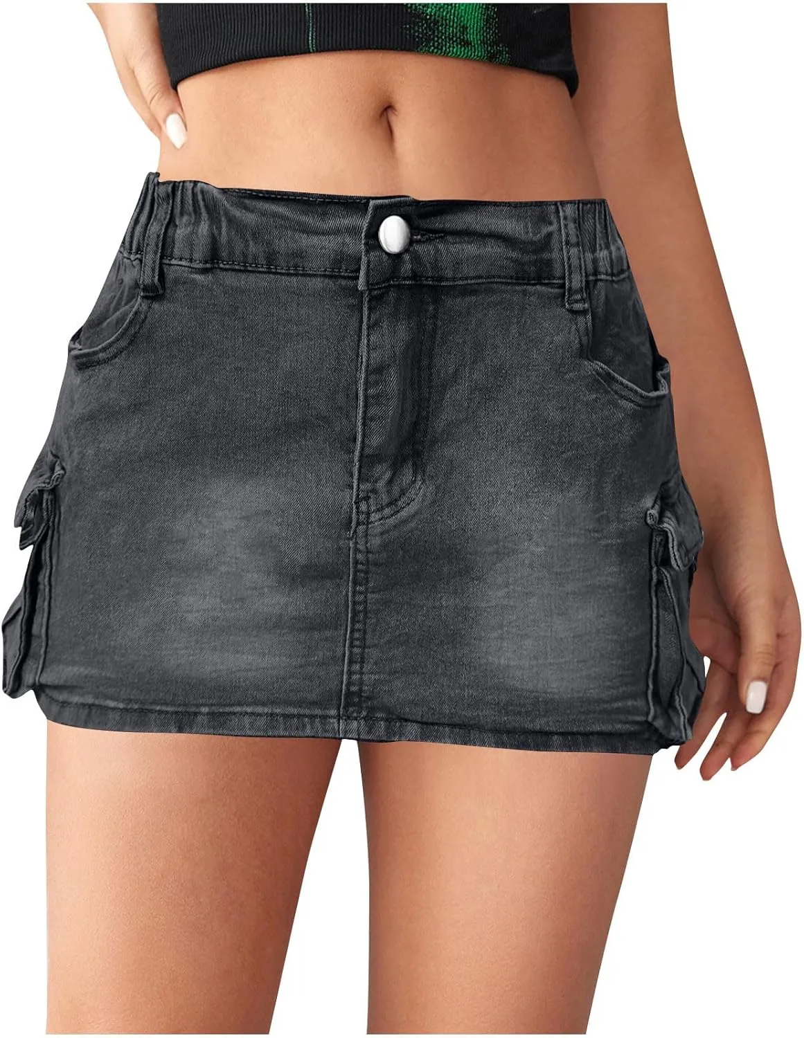 Women Mini Denim Skirt Mid Waist Mini Dress Jean Skirts Stretch Casual Slim Fit Summer Skorts with Pockets