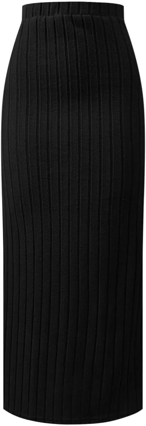 Women Slit Knit Maxi Skirts High Waisted Stretchy Striped Slim Fit 2025 Summer Casual Work Office Pencil Long Skirts