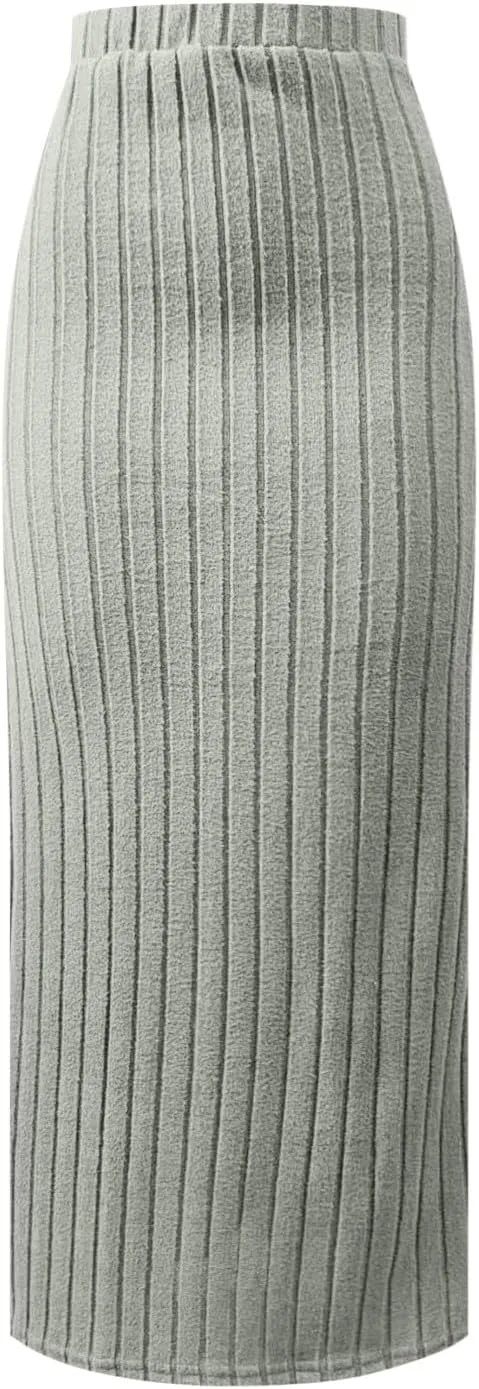 Women Slit Knit Maxi Skirts High Waisted Stretchy Striped Slim Fit 2025 Summer Casual Work Office Pencil Long Skirts