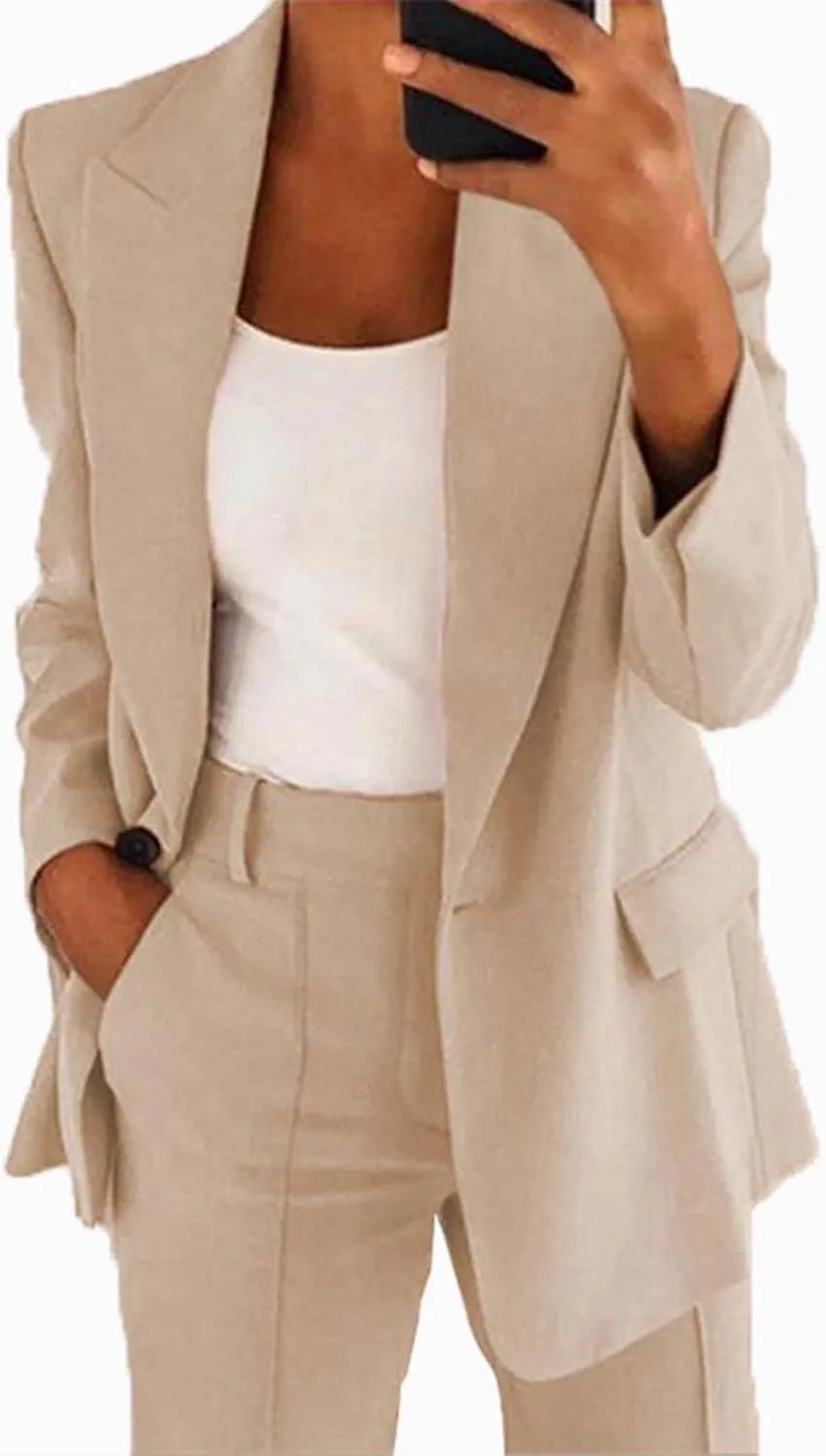 Women's 2 Piece Casual Blazers Open Front Long Sleeve Work Office Jackets and Pants Business Office Suit Set