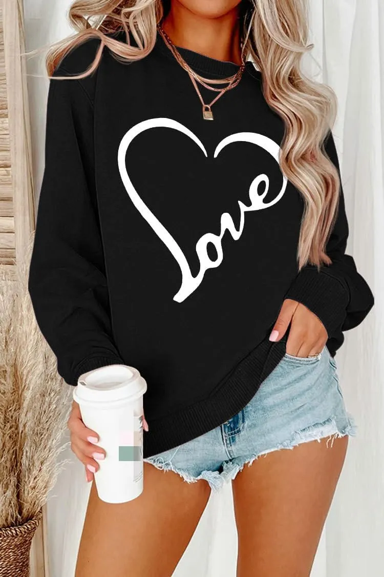 Womens Crewneck Sweatshirts Valentine's Day Sweatshirt Love Graphic Print Shirt Casual Heart Long Sleeve Pullover Tops