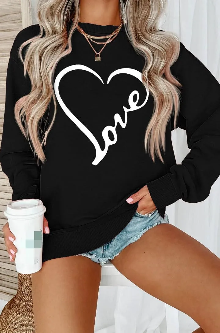 Womens Crewneck Sweatshirts Valentine's Day Sweatshirt Love Graphic Print Shirt Casual Heart Long Sleeve Pullover Tops