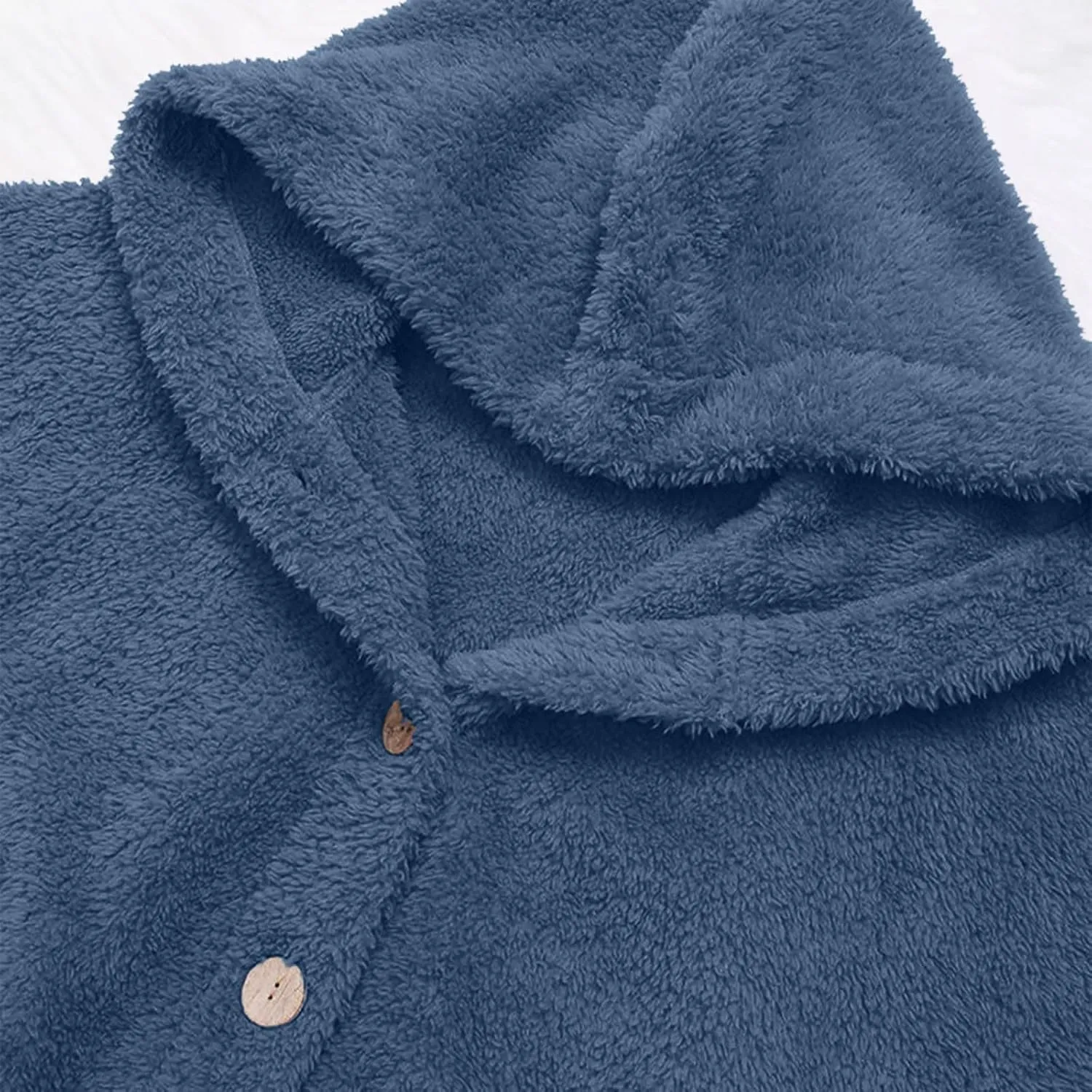 Womens Fuzzy Sherpa Hooded Jacket Shaggy Fleece Soft Warm Coat Loose Fit Long Sleeve Button Down Cardigan Sweaters