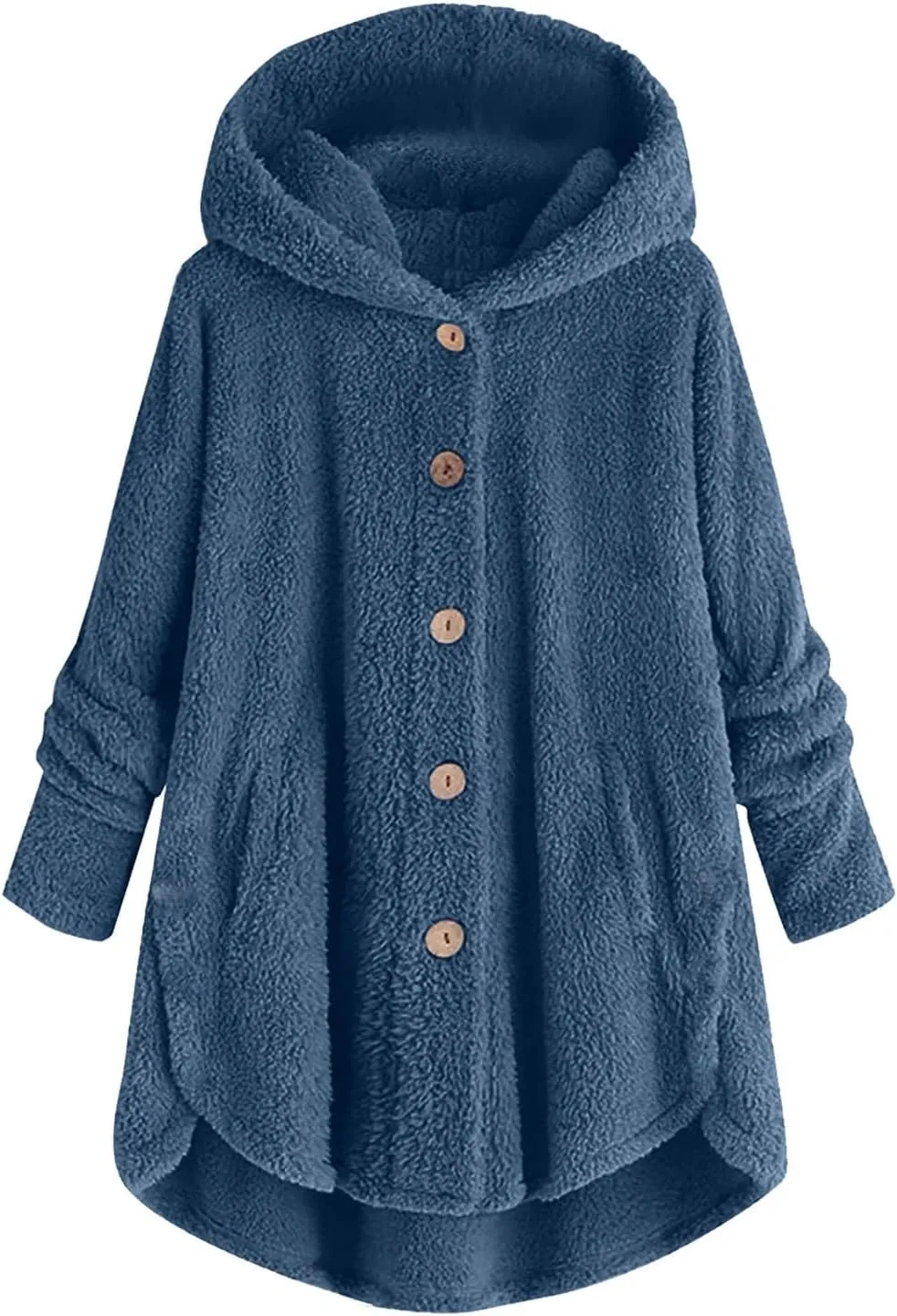 Womens Fuzzy Sherpa Hooded Jacket Shaggy Fleece Soft Warm Coat Loose Fit Long Sleeve Button Down Cardigan Sweaters