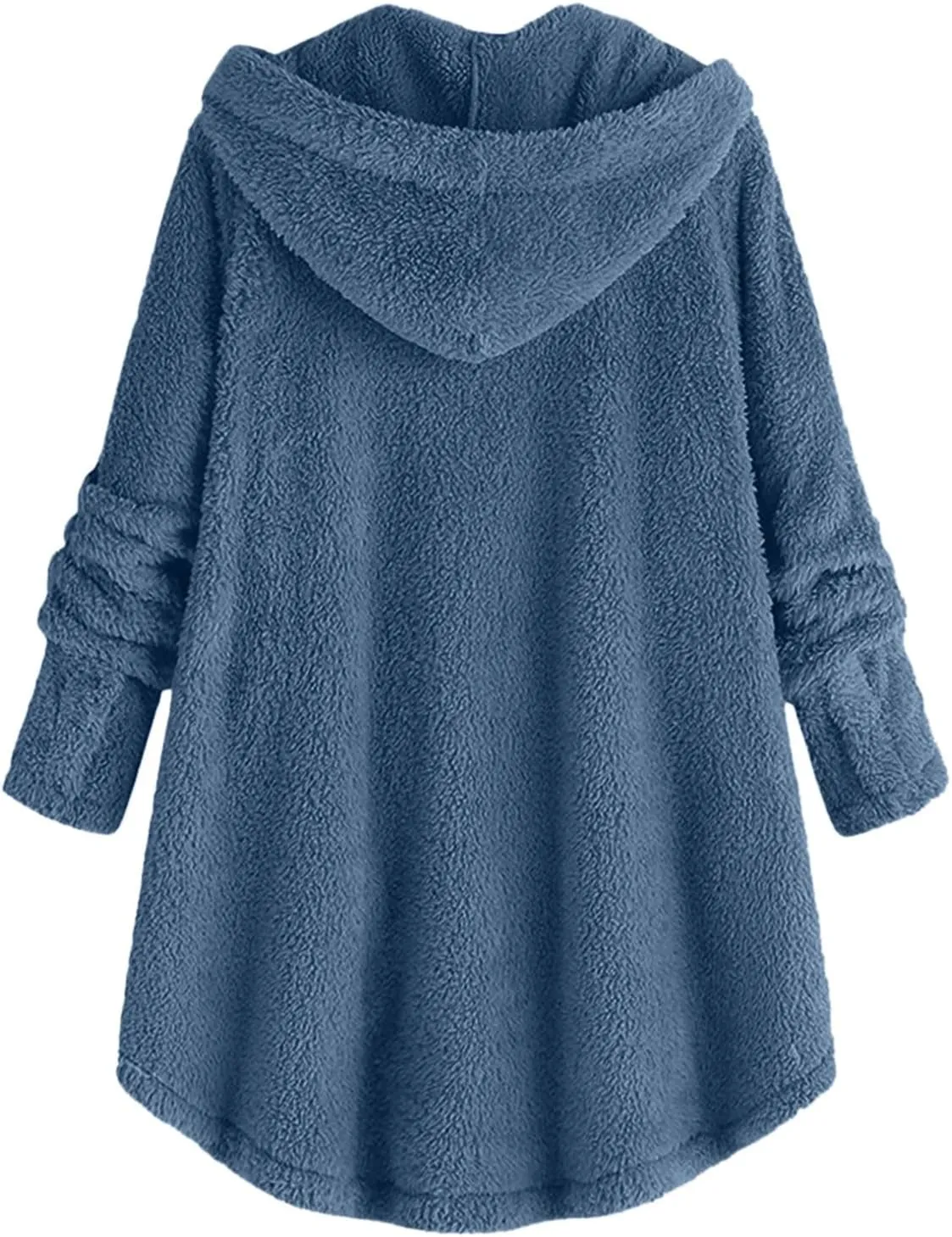 Womens Fuzzy Sherpa Hooded Jacket Shaggy Fleece Soft Warm Coat Loose Fit Long Sleeve Button Down Cardigan Sweaters