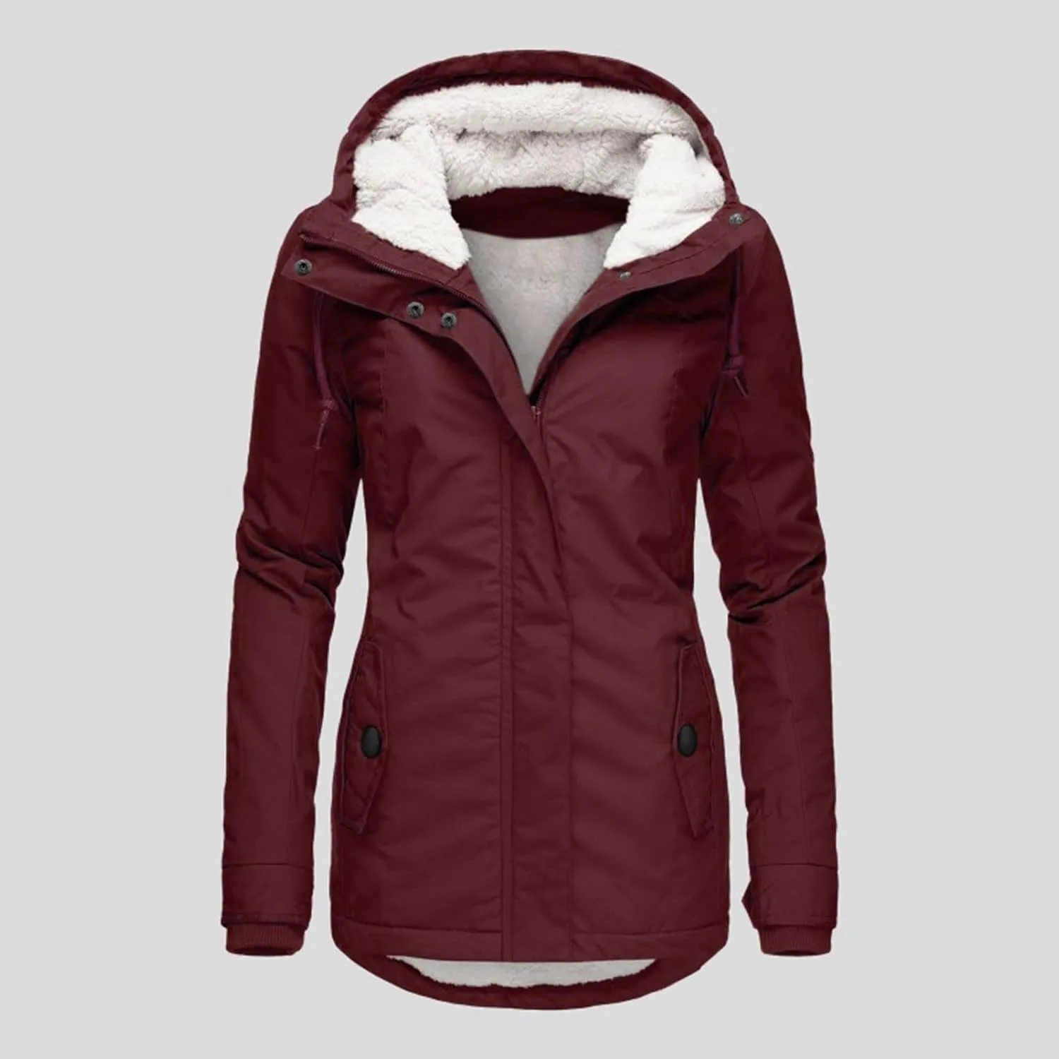 Womens Mid Length Down Coat Fleece Lined Hooded Puffer Jacket Soft Comfy Long Sleeve Quilted Coats Winter Warm Outfits
