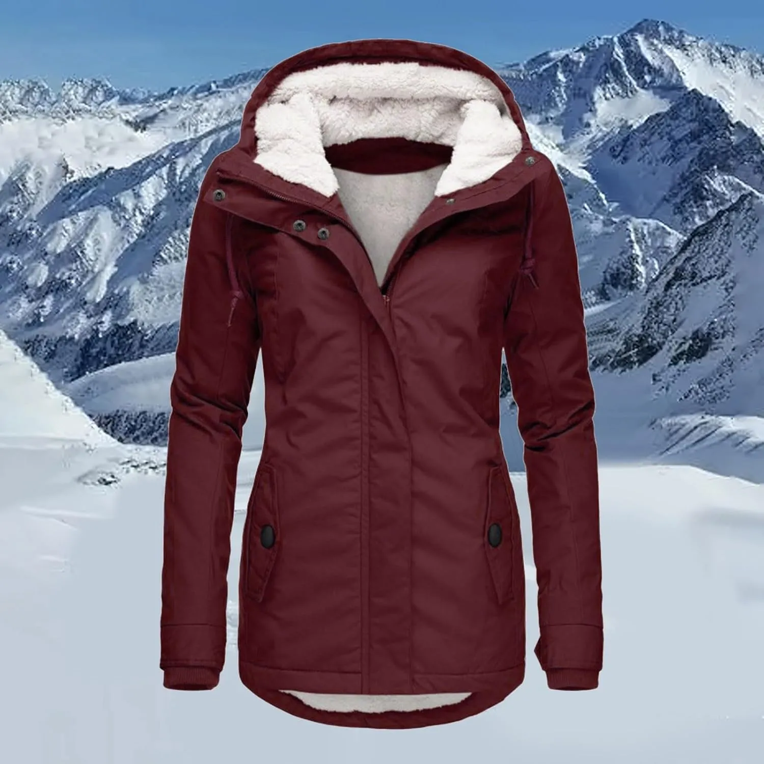Womens Mid Length Down Coat Fleece Lined Hooded Puffer Jacket Soft Comfy Long Sleeve Quilted Coats Winter Warm Outfits