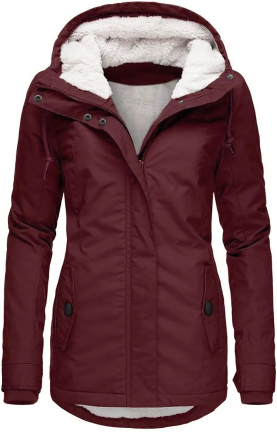 Womens Mid Length Down Coat Fleece Lined Hooded Puffer Jacket Soft Comfy Long Sleeve Quilted Coats Winter Warm Outfits