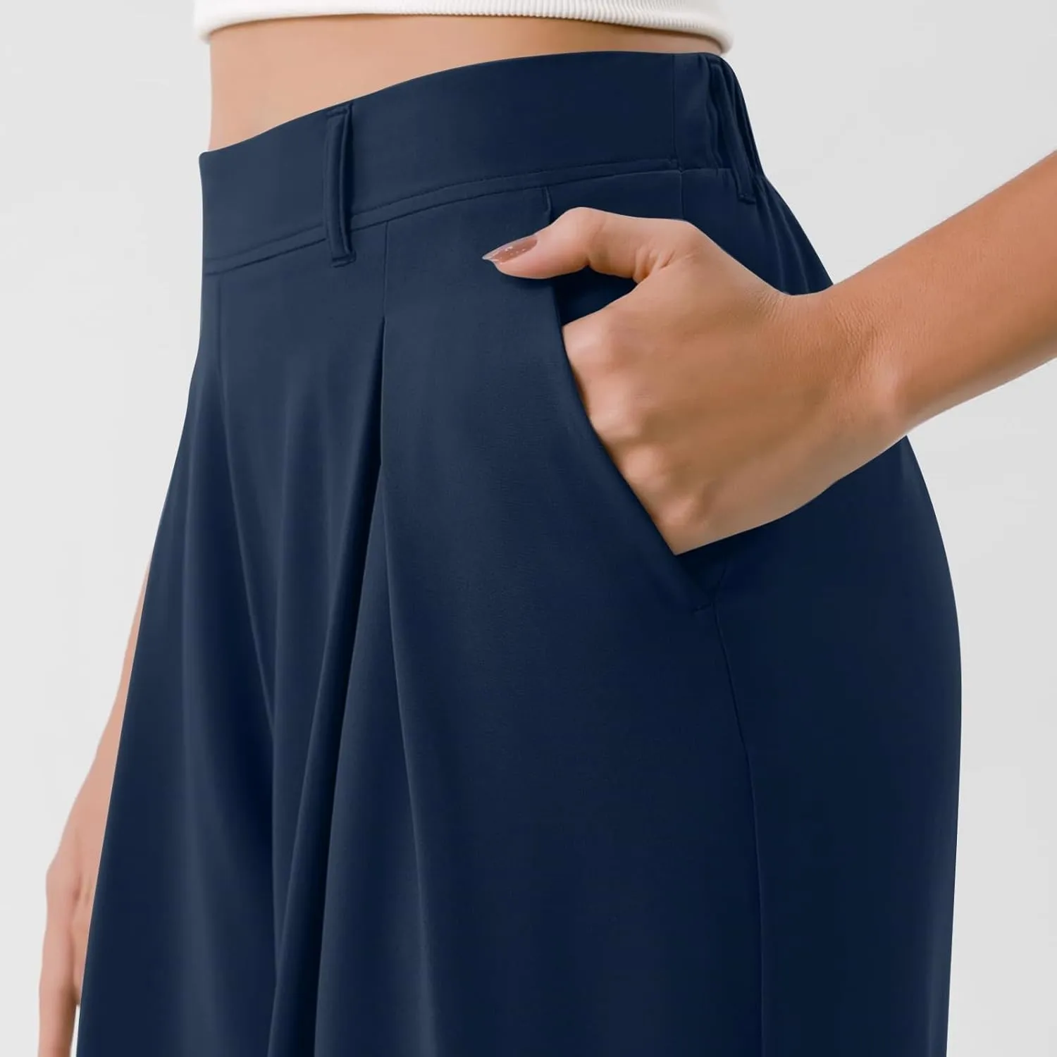 Women's Office Work Pants Drape High Waisted Business Casual Loose Straight Wide Leg Long Dress Trousers with Pocket