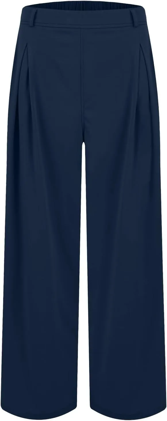 Women's Office Work Pants Drape High Waisted Business Casual Loose Straight Wide Leg Long Dress Trousers with Pocket