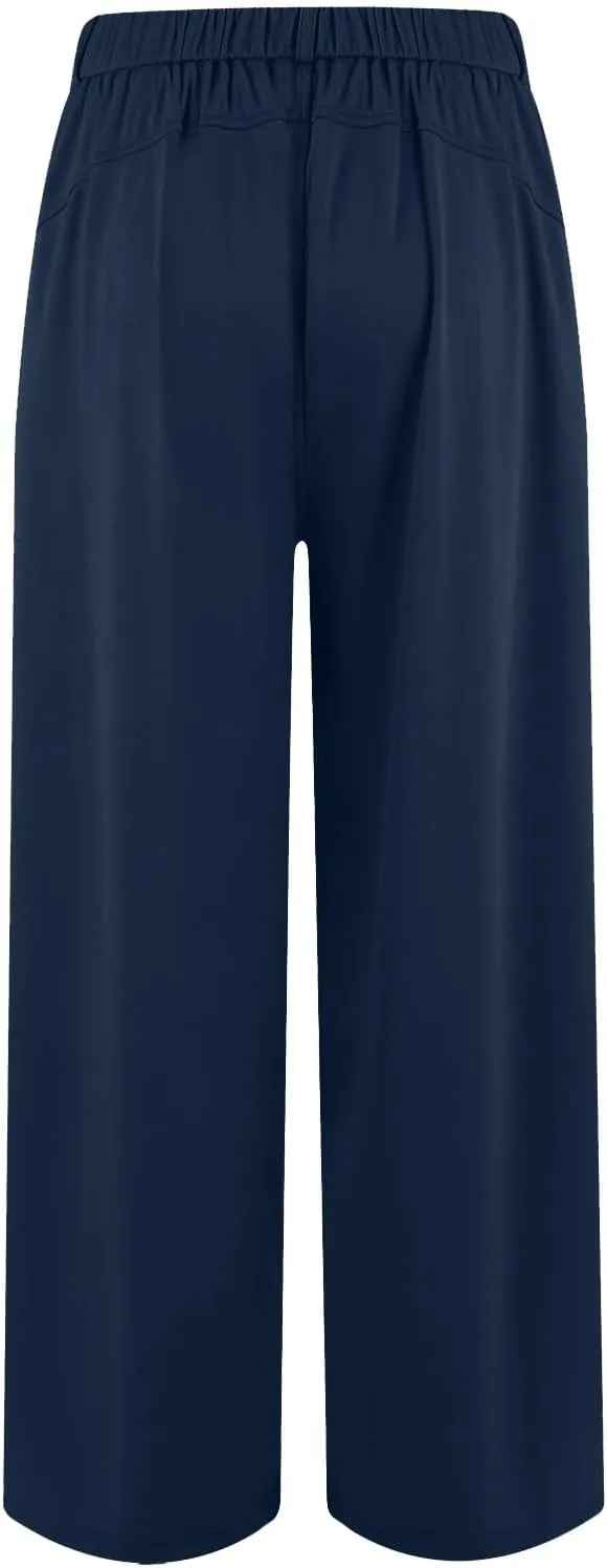 Women's Office Work Pants Drape High Waisted Business Casual Loose Straight Wide Leg Long Dress Trousers with Pocket
