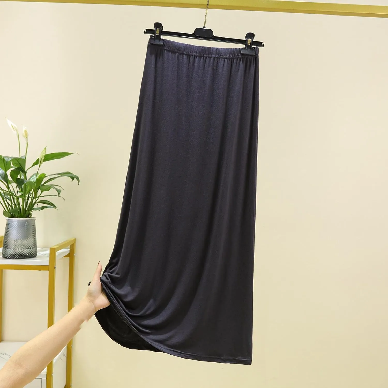 Women's Slim A-line Skirt Solid Color Comfort Elastic Waist Retro Maxi Skirt for Beach Vacation, Casual Outings