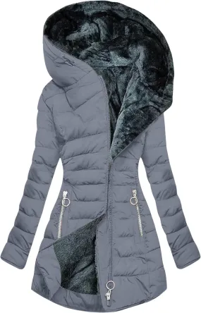 Womens Winter Coats Fleece Lined Thicken Puffer Jacket with Hood Zipper Pockets Long Warm Soft 2024 Trendy Overcoat