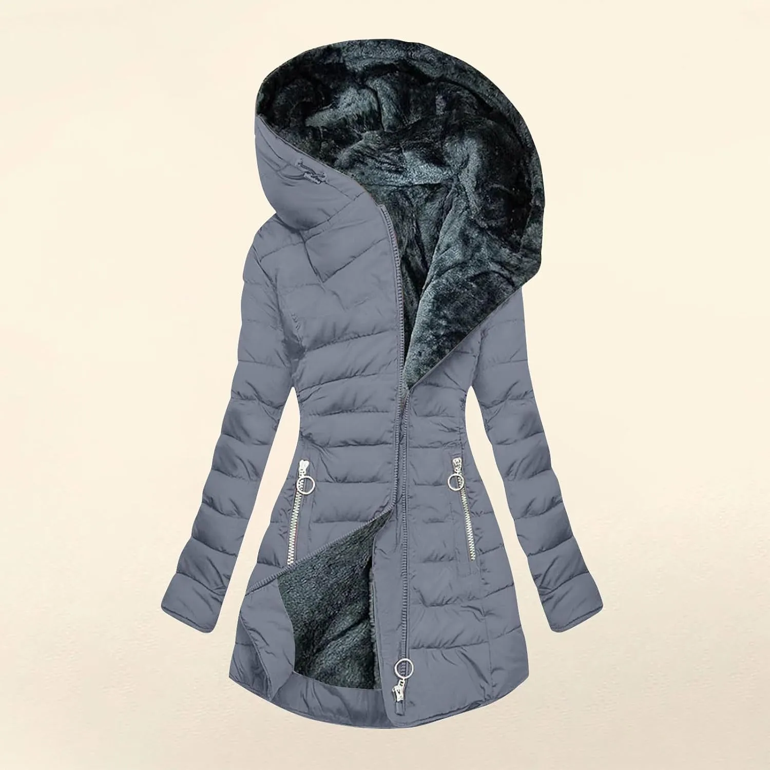 Womens Winter Coats Fleece Lined Thicken Puffer Jacket with Hood Zipper Pockets Long Warm Soft 2024 Trendy Overcoat